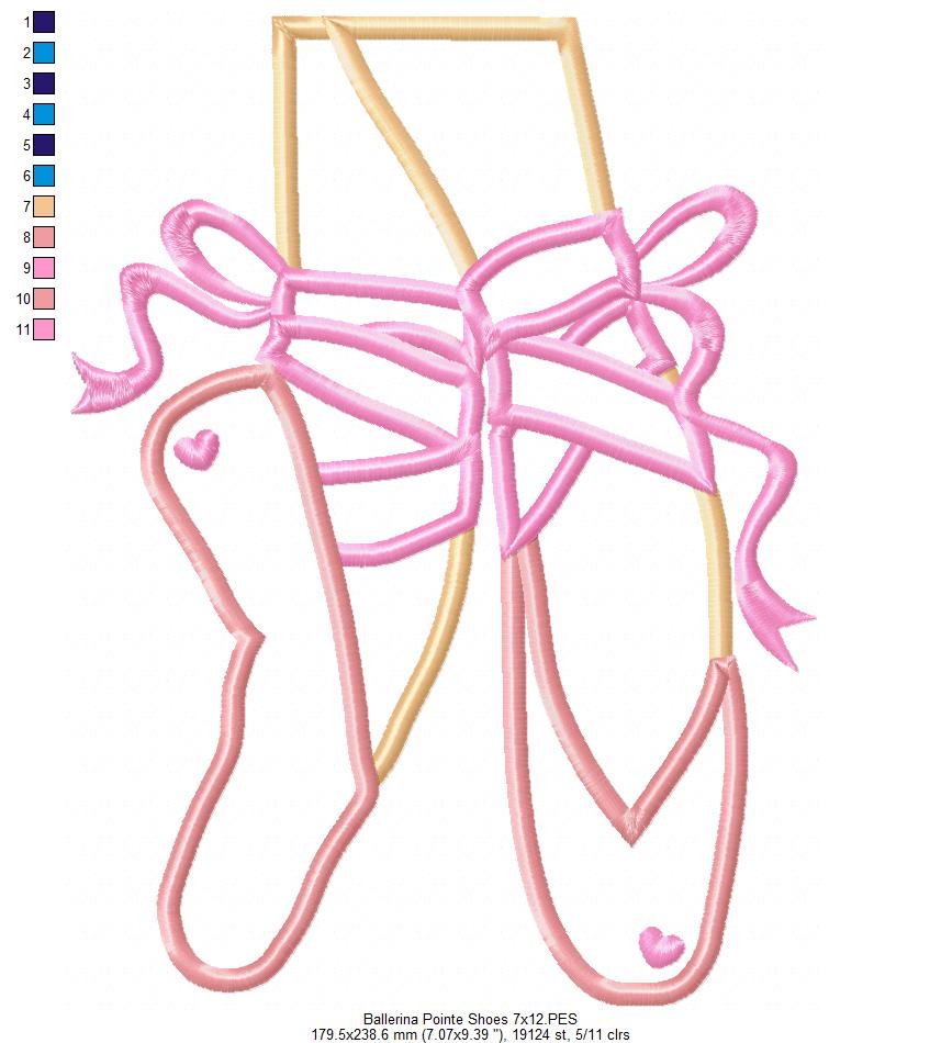 Ballerina Pointe Shoes - Applique - Machine Embroidery Design