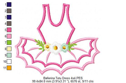 Ballerina Tutu Dress - Applique - Machine Embroidery Dress
