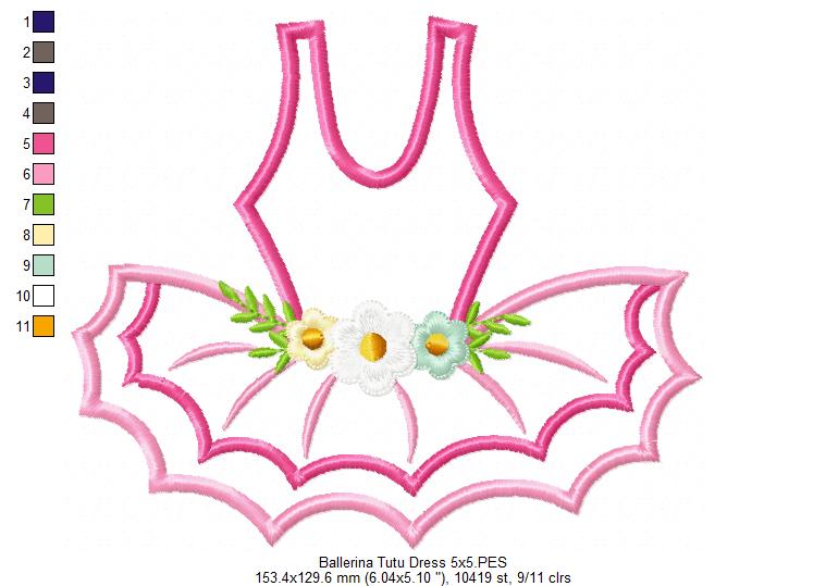 Ballerina Tutu Dress - Applique - Machine Embroidery Dress