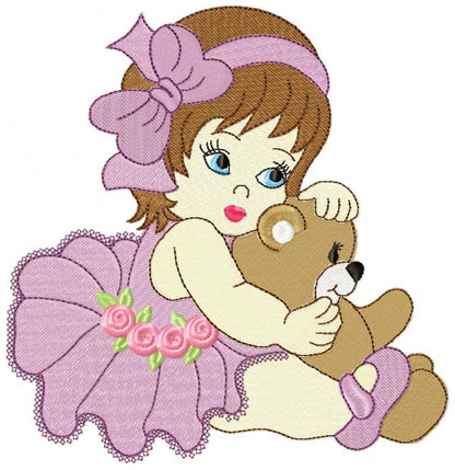 Ballerina and Teddy Bear - Fill Stitch - Machine Embroidery Design