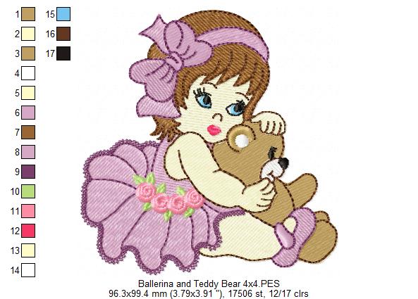 Ballerina and Teddy Bear - Fill Stitch - Machine Embroidery Design