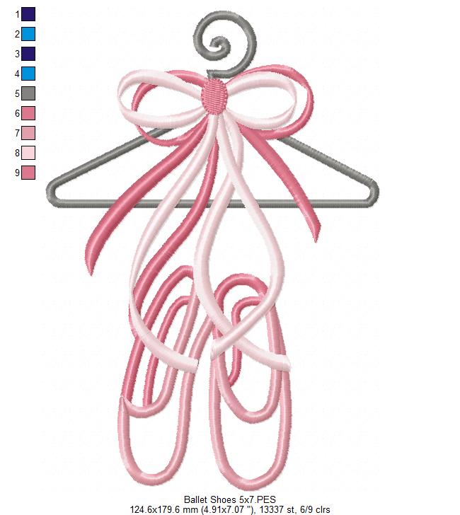 Ballerina Shoes and Hanger - Applique - Machine Embroidery Design