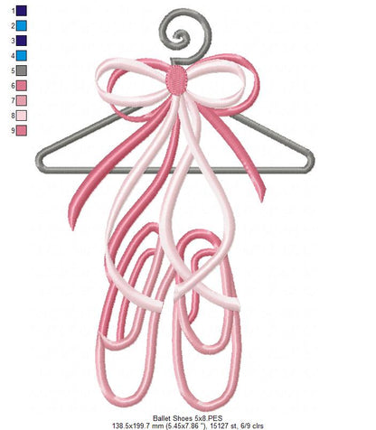 Ballerina Shoes and Hanger - Applique - Machine Embroidery Design