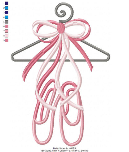 Ballerina Shoes and Hanger - Applique - Machine Embroidery Design