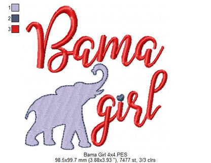 Bama Girl – Fill Stitch – Machine Embroidery Design