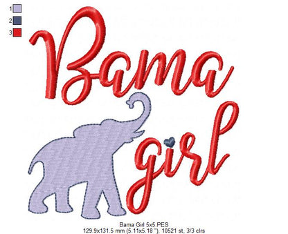 Bama Girl – Fill Stitch – Machine Embroidery Design