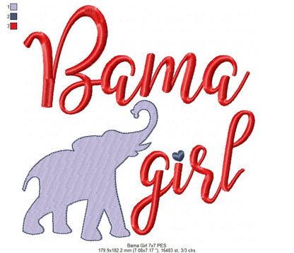 Bama Girl – Fill Stitch – Machine Embroidery Design