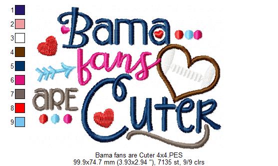 Bama Fans Are Cuter Football Heart - Appliqué - Machine Embroidery Design