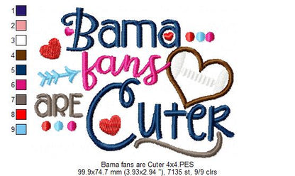 Bama Fans Are Cuter Football Heart - Appliqué - Machine Embroidery Design