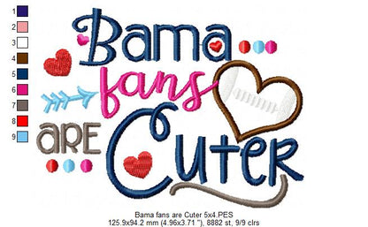 Bama Fans Are Cuter Football Heart - Appliqué - Machine Embroidery Design