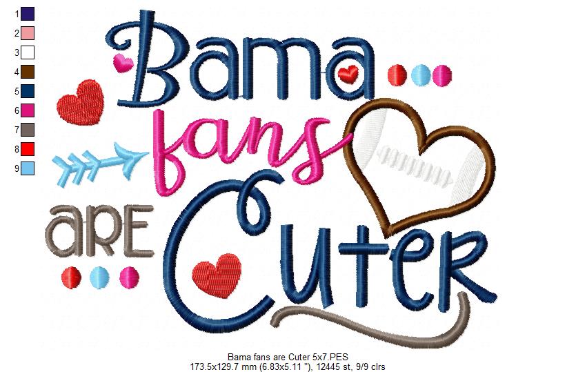 Bama Fans Are Cuter Football Heart - Appliqué - Machine Embroidery Design