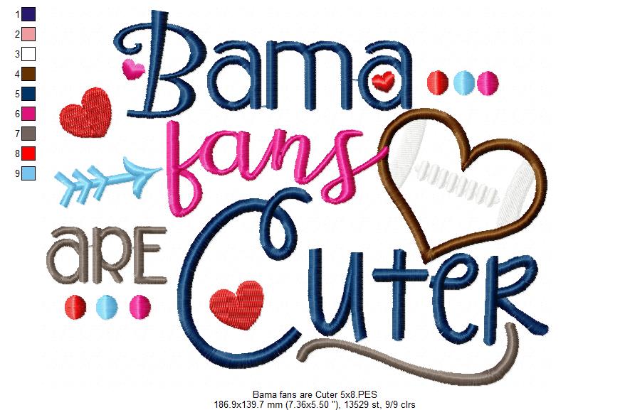 Bama Fans Are Cuter Football Heart - Appliqué - Machine Embroidery Design
