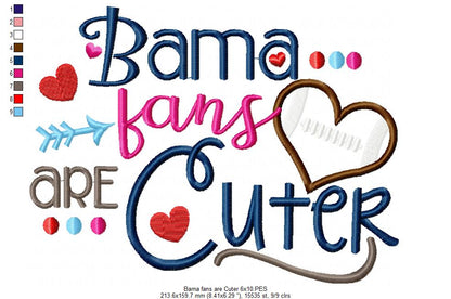 Bama Fans Are Cuter Football Heart - Appliqué - Machine Embroidery Design