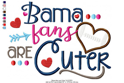 Bama Fans Are Cuter Football Heart - Appliqué - Machine Embroidery Design