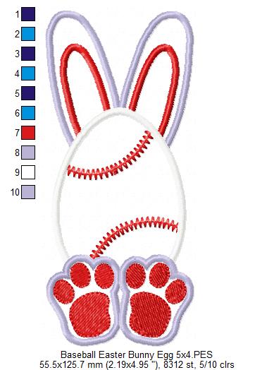 Baseball Easter Bunny Egg - Applique