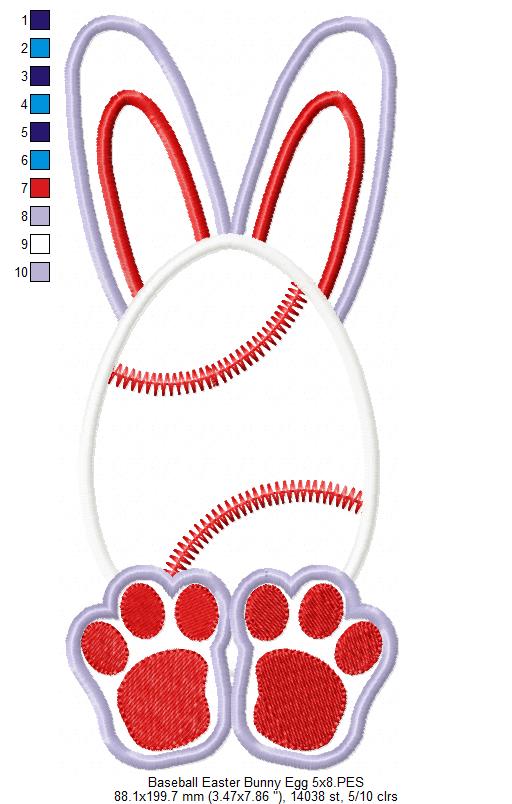 Baseball Easter Bunny Egg - Applique