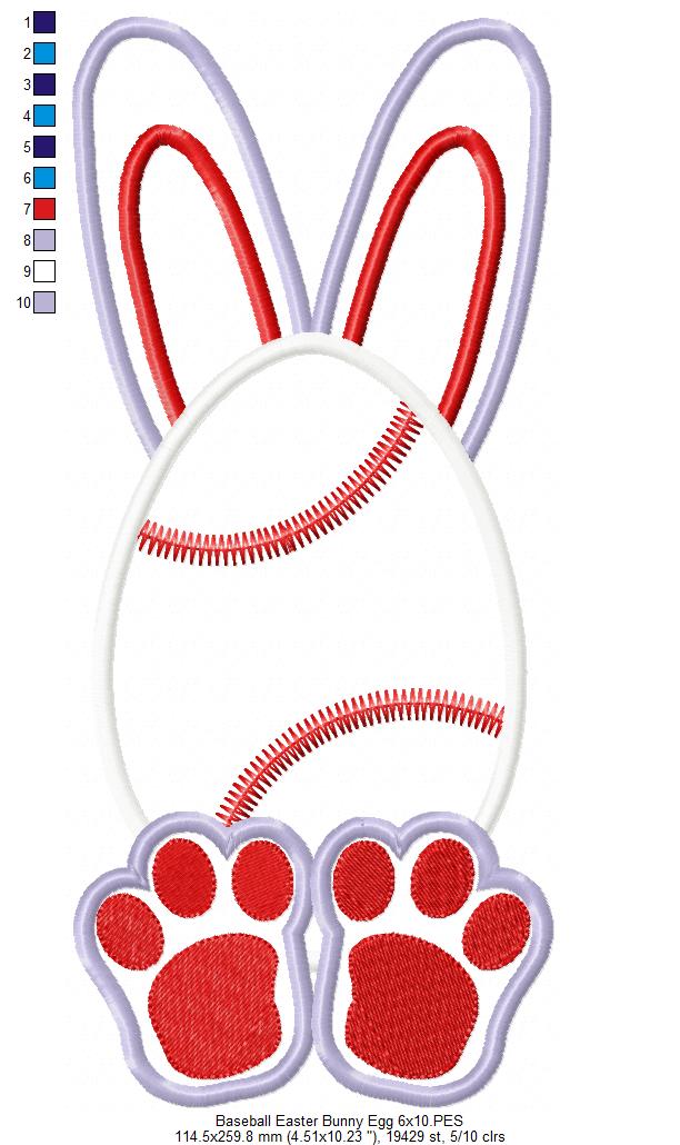 Baseball Easter Bunny Egg - Applique