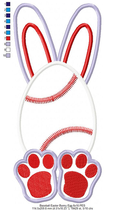Baseball Easter Bunny Egg - Applique