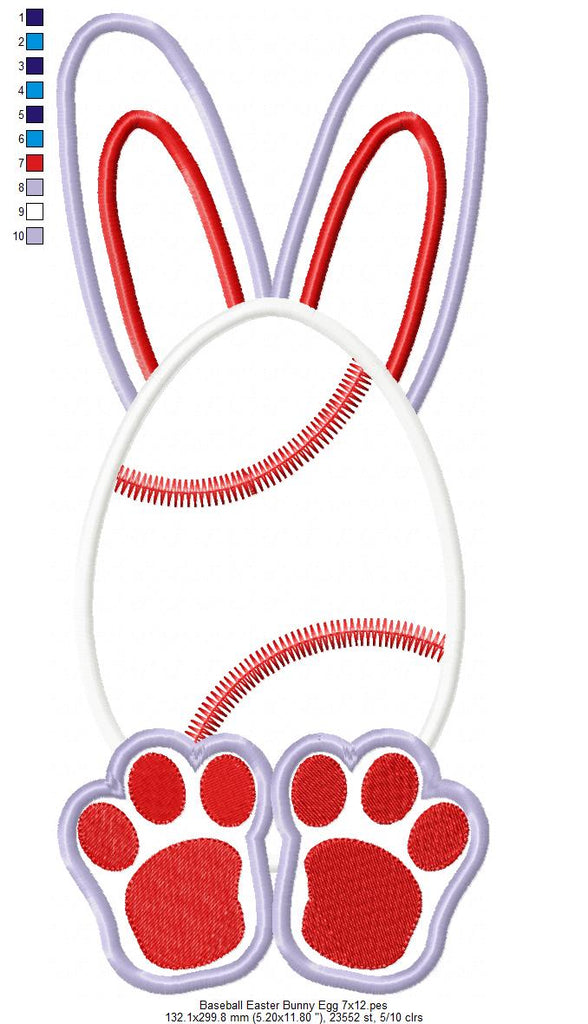 Baseball Easter Bunny Egg - Applique