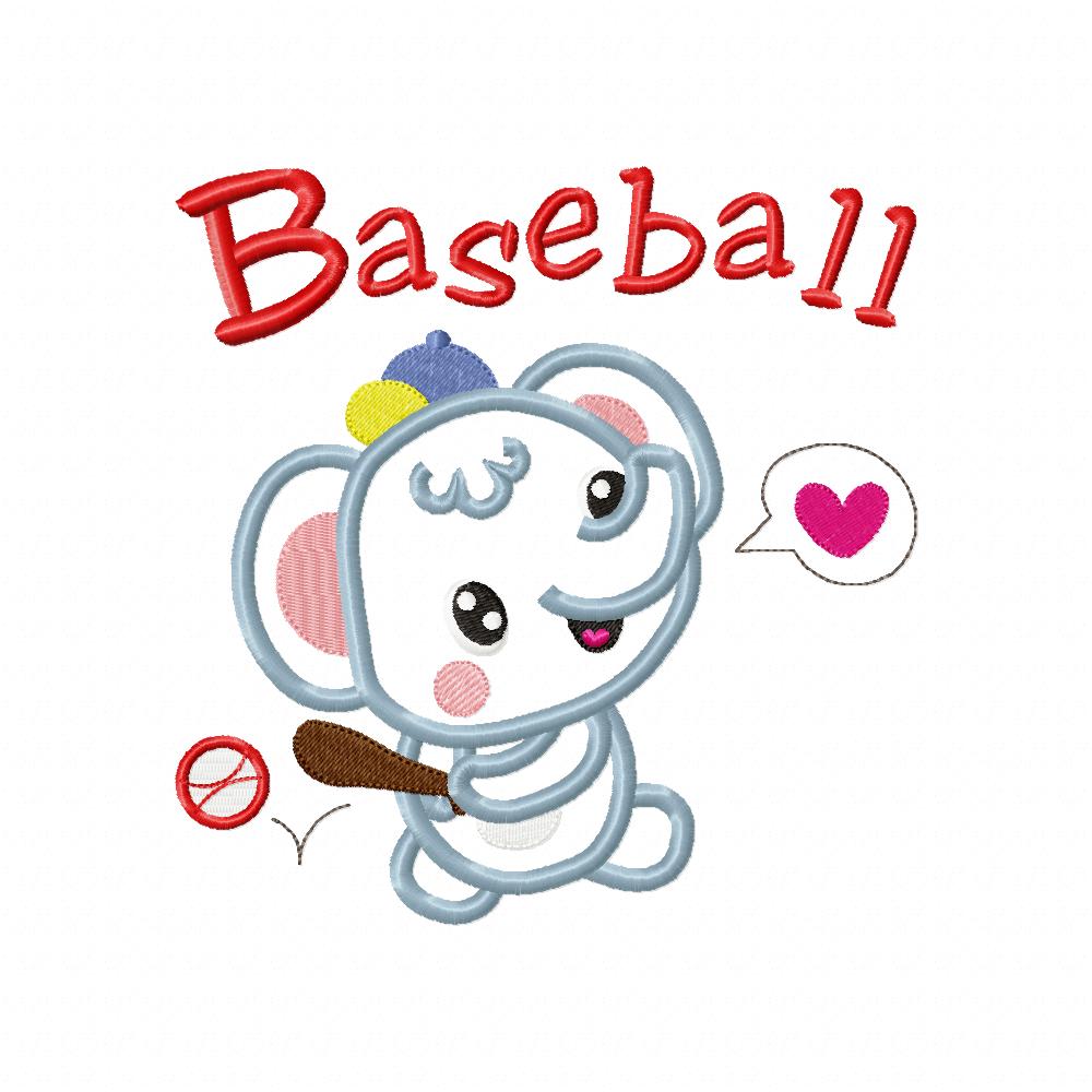 Baseball Elephant - Appliqué - Machine Embroidery Design