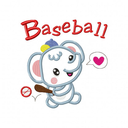 Baseball Elephant - Appliqué - Machine Embroidery Design