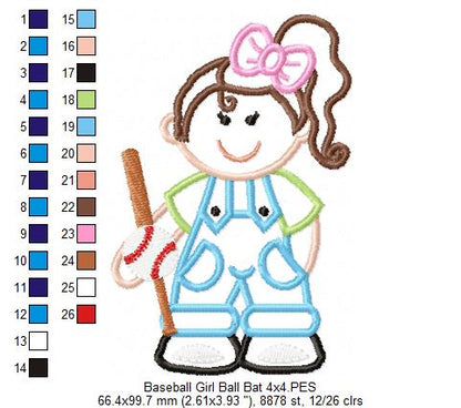 Girl with Baseball Bat - Applique