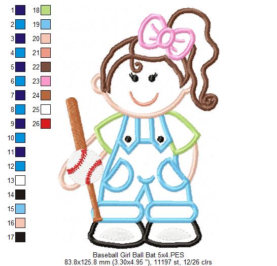 Girl with Baseball Bat - Applique
