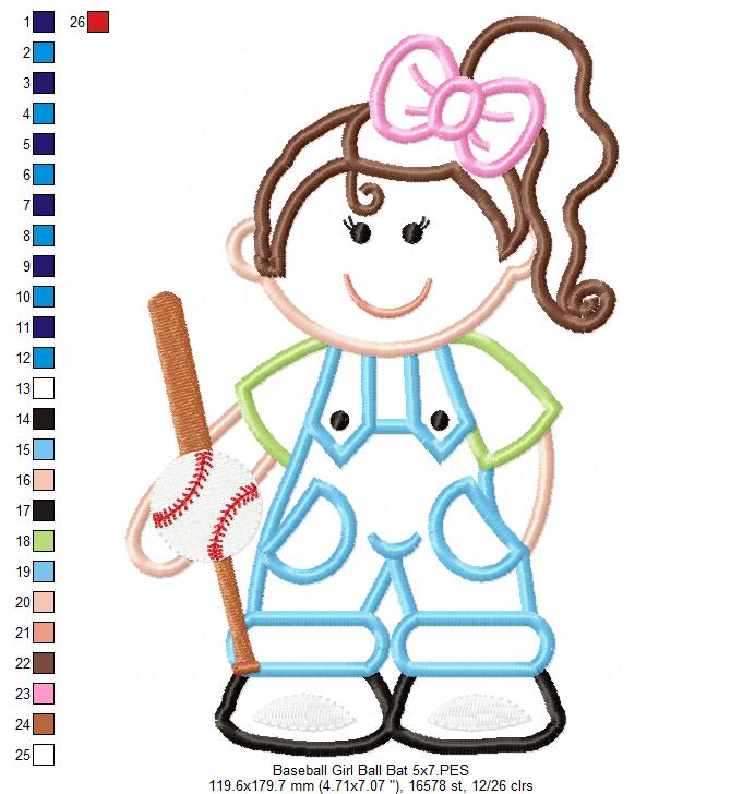 Girl with Baseball Bat - Applique