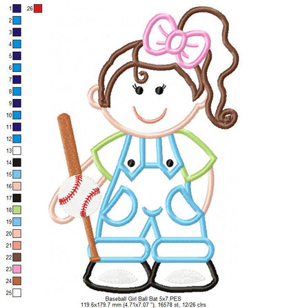Girl with Baseball Bat - Applique