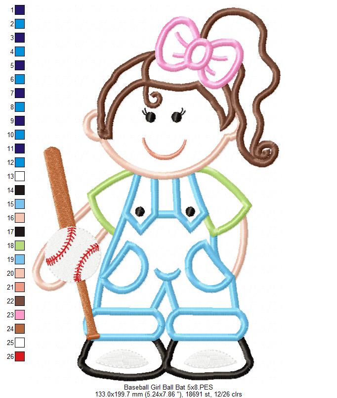 Girl with Baseball Bat - Applique