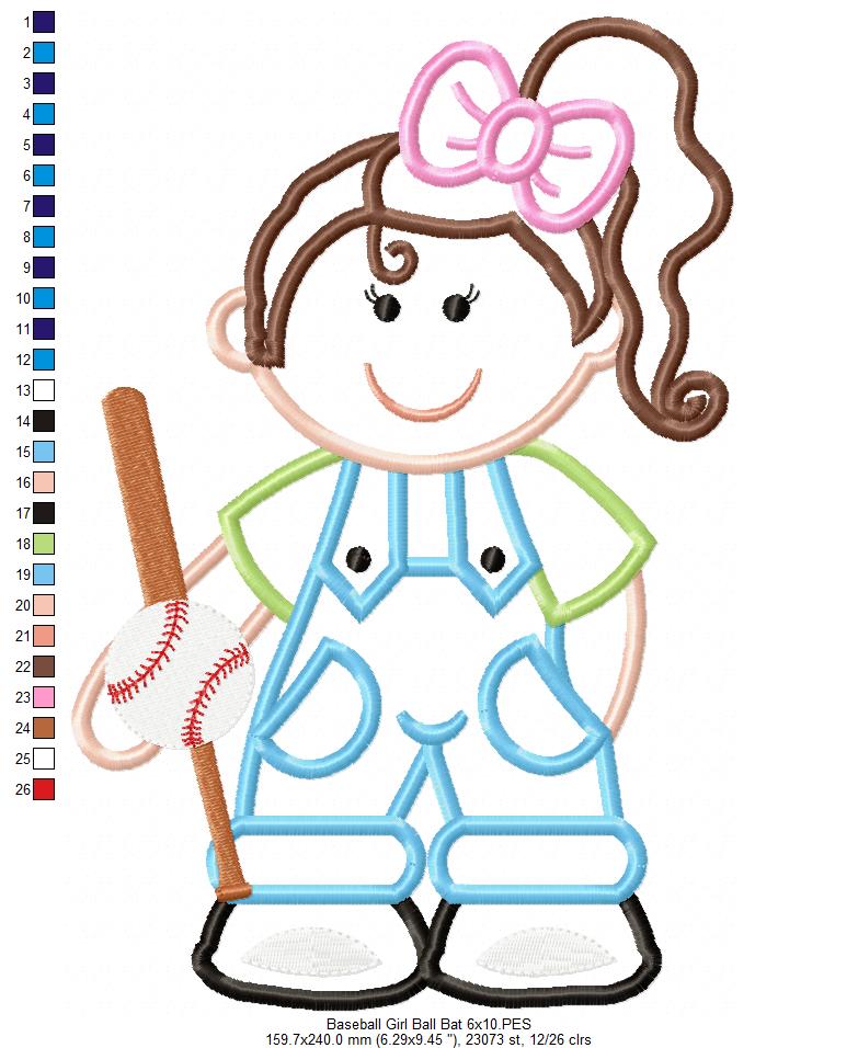 Girl with Baseball Bat - Applique