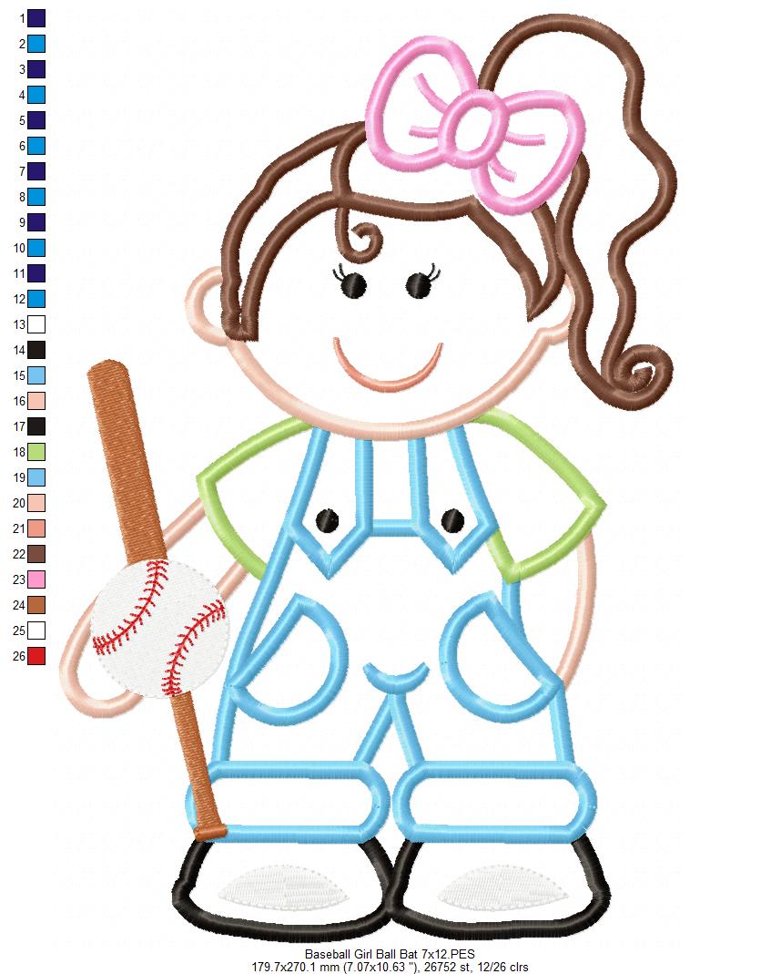 Girl with Baseball Bat - Applique