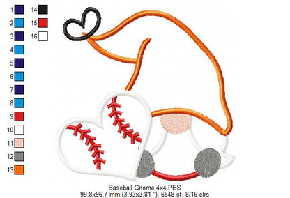 Love Baseball Gnome - Applique