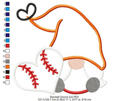 Love Baseball Gnome - Applique