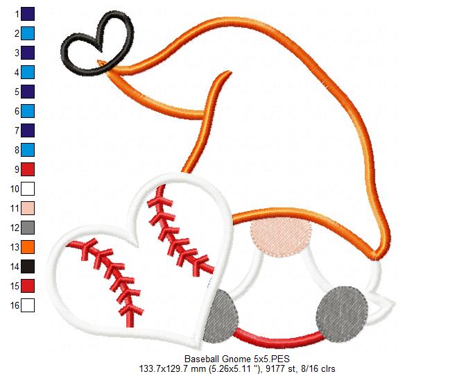 Love Baseball Gnome - Applique
