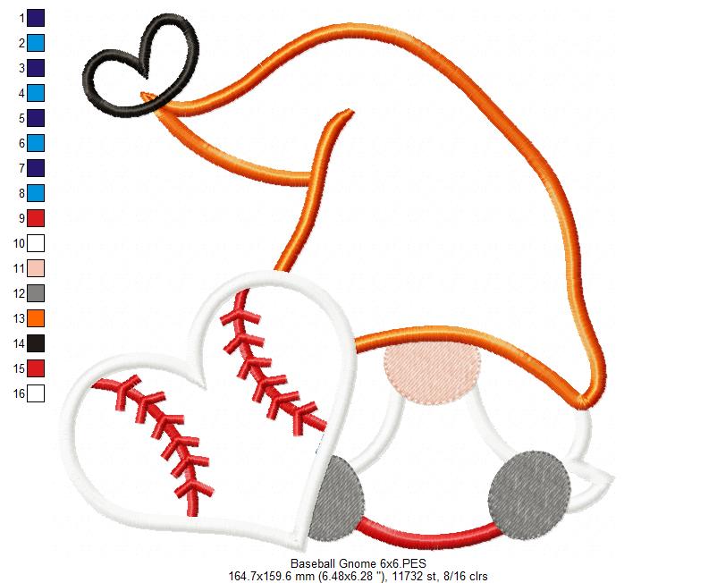 Love Baseball Gnome - Applique