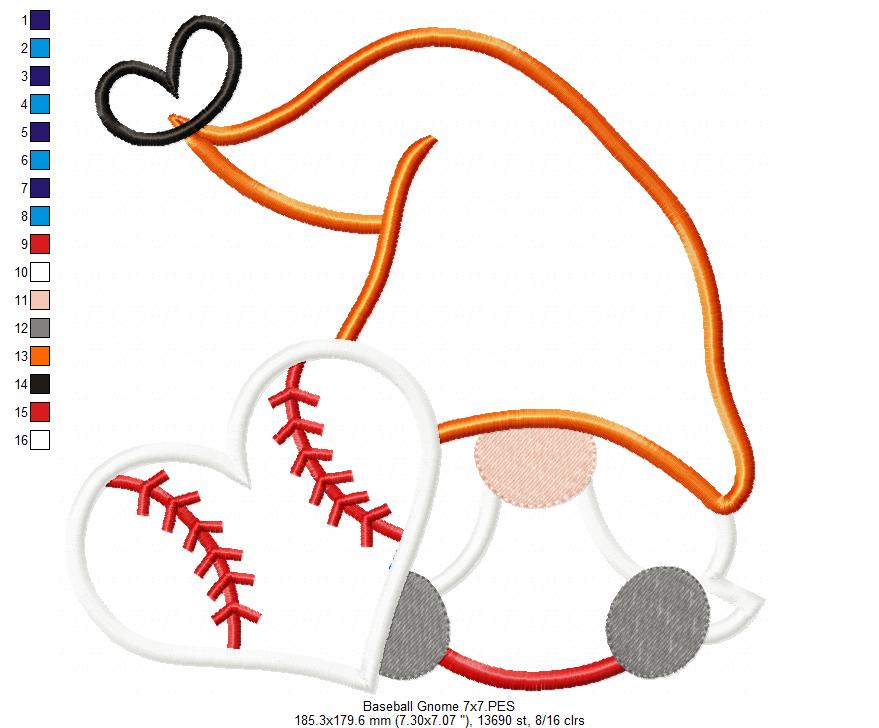 Love Baseball Gnome - Applique