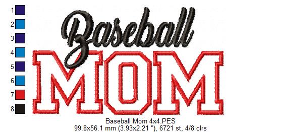 Baseball Mom Appliqué Design - Appliqué - Machine Embroidery Design