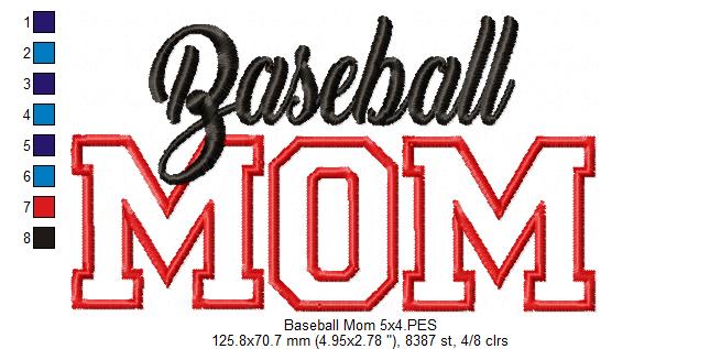 Baseball Mom Appliqué Design - Appliqué - Machine Embroidery Design