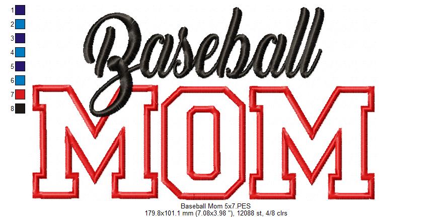 Baseball Mom Appliqué Design - Appliqué - Machine Embroidery Design