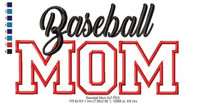 Baseball Mom Appliqué Design - Appliqué - Machine Embroidery Design