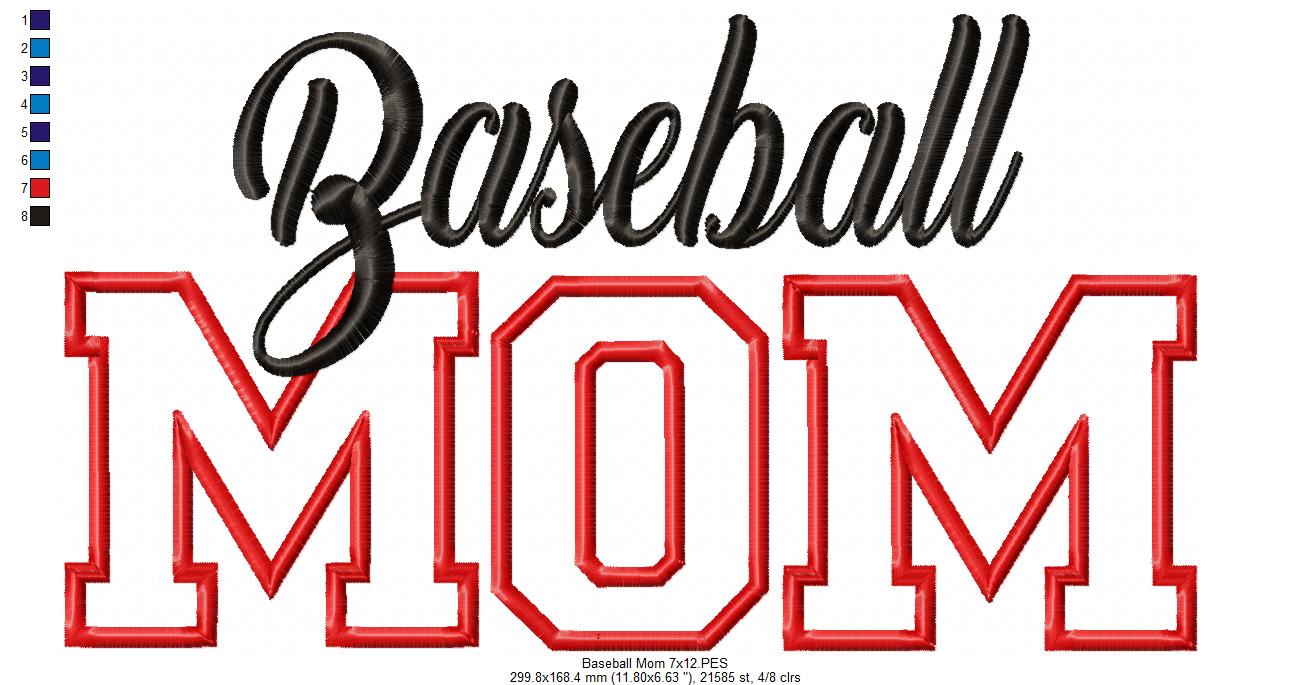 Baseball Mom Appliqué Design - Appliqué - Machine Embroidery Design