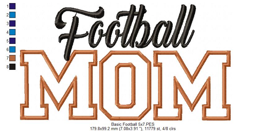 Football Mom - Appliqué - Machine Embroidery Design