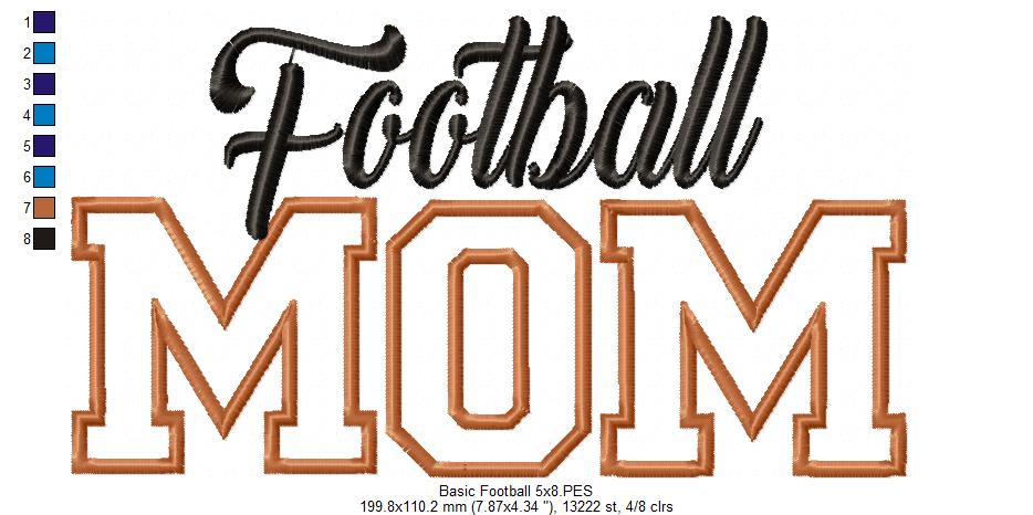 Football Mom - Appliqué - Machine Embroidery Design