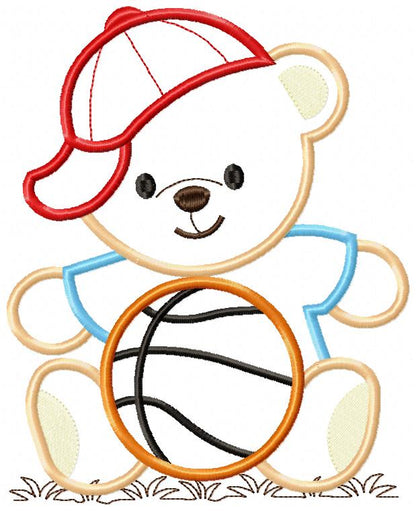 Playful Basketball Teddy Bear - Appliqué – Machine Embroidery Design