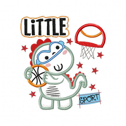 Little Basketball Dinosaur - Appliqué - Machine Embroidery Design