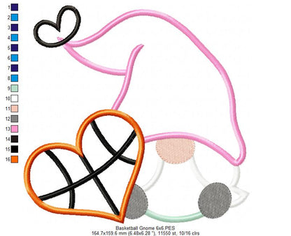 Love Basketball Gnome - Applique