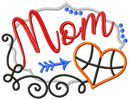 Basketball Mom Heart - Appliqué - Machine Embroidery Design