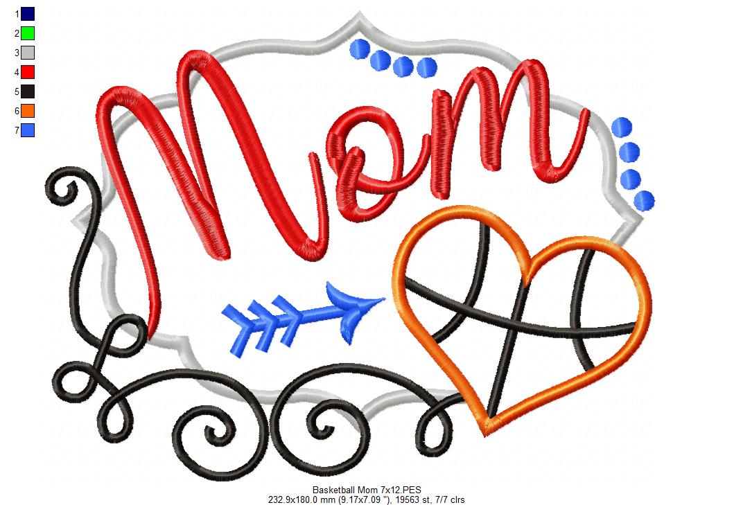 Basketball Mom Heart - Appliqué - Machine Embroidery Design