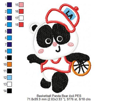 Basketball Panda Bear - Appliqué - Machine Embroidery Design